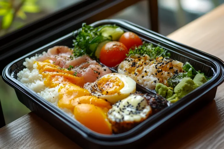 A variety of portable on-the-go food options including fruits, nuts, and wraps
