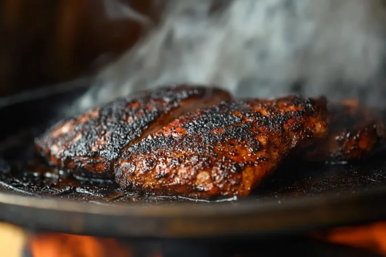 Blackened chicken with a flavorful crust served on a plate
