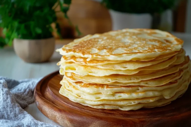 Stack of fluffy pancakes made without baking powder