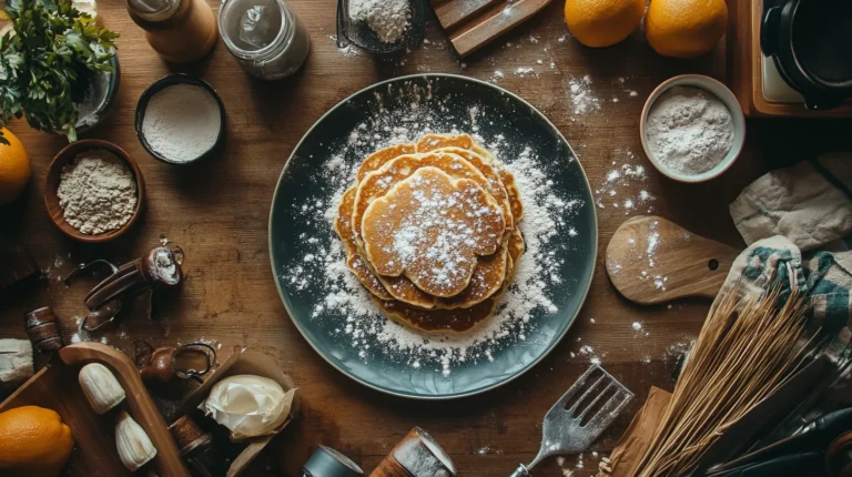 Can you eat pancakes without baking powder? Fluffy stack of golden pancakes