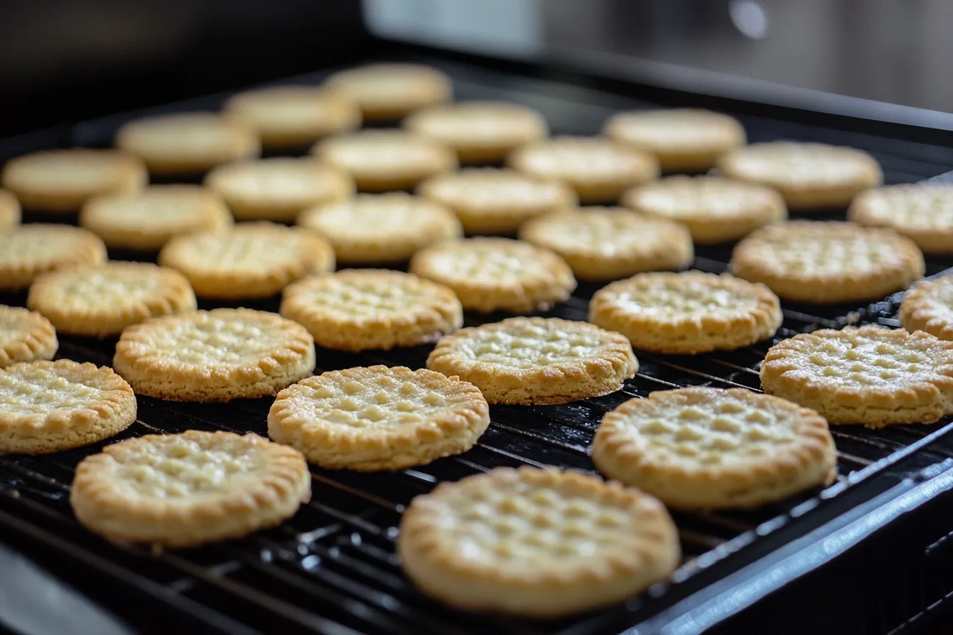 Perfect homemade cookies cooling on a wire rack