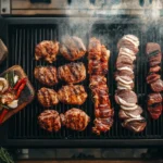 What is the best food to smoke in a smoker? A top-down view of smoked brisket slices.