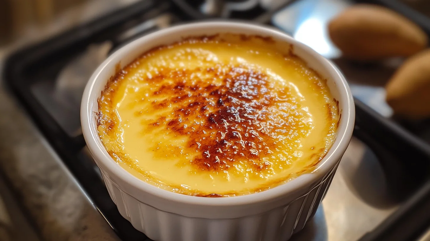 What is the secret to crème brûlée? A perfect crème brûlée in a ramekin.