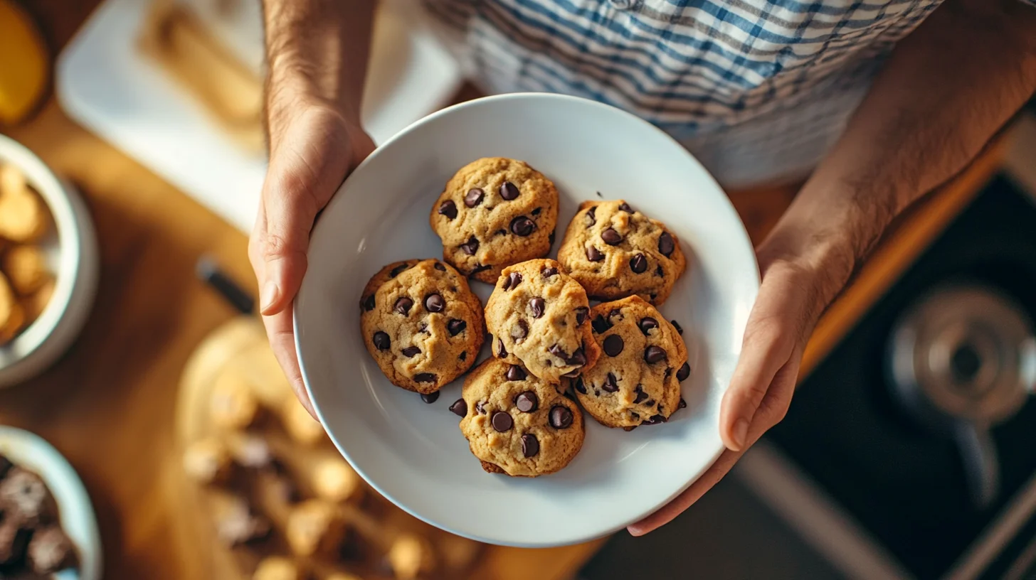 Overhead shot of chocolate chip cookies featuring what was the accidental invention of the chocolate chip cookie?