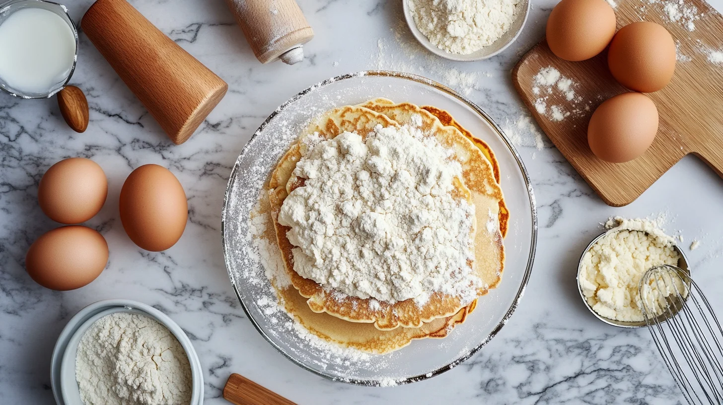 Fluffy bisquick pancake recipe stack with fresh berries