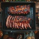 smoker recipes with a succulent rack of pork ribs on a grill