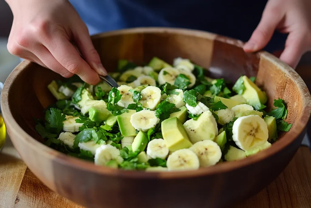 Preparing Avocado and Banana Salad