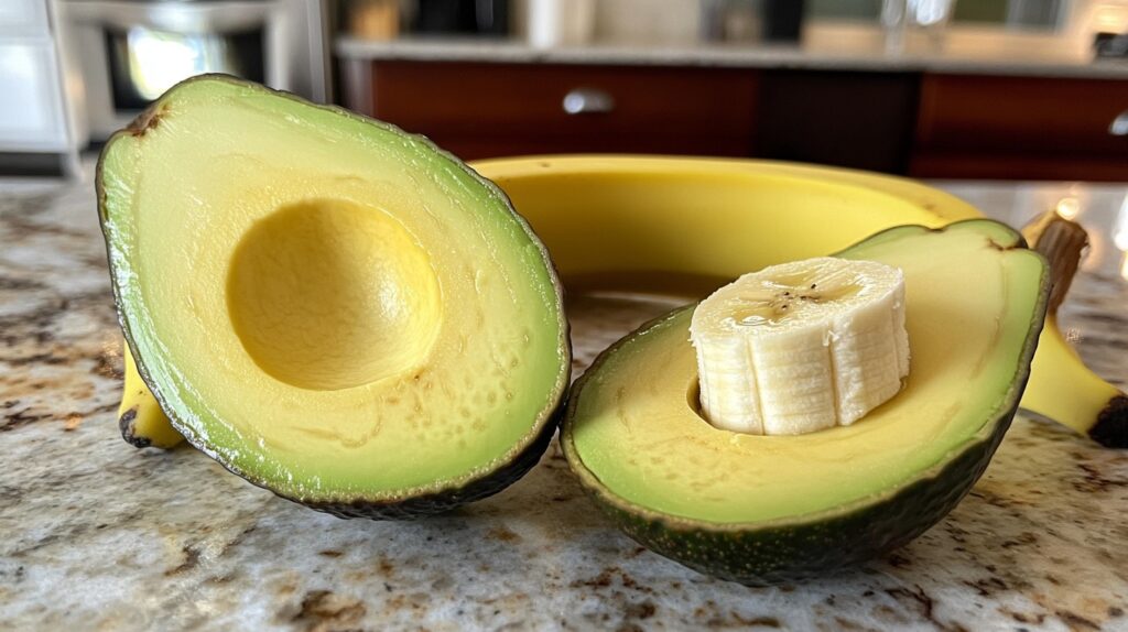  Fresh ingredients for avocado and banana smoothie