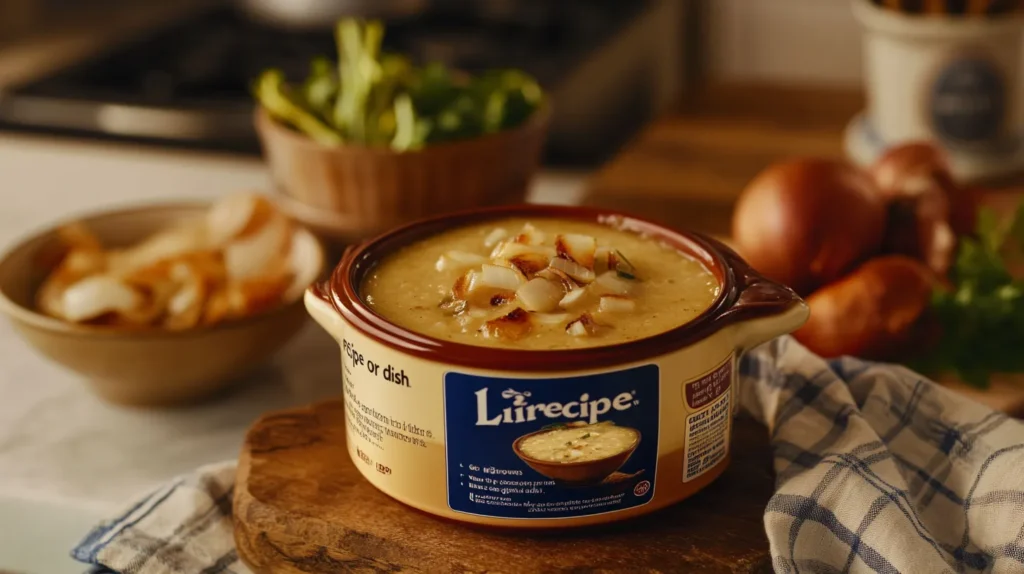 Lipton Onion Soup Mix Packaging and delicious soup highlighting the question: Is there MSG in Lipton onion soup mix?