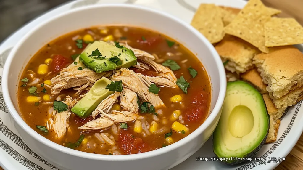 Chopt spicy chicken soup recipe with rice with accompaniments