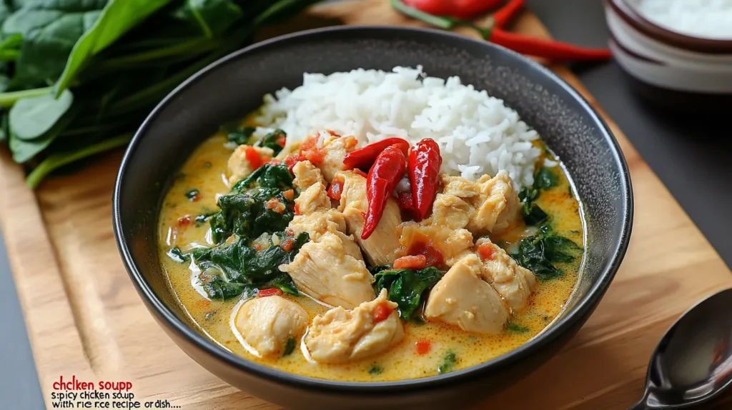 Variation of chopt spicy chicken soup recipe with rice with spinach and coconut milk